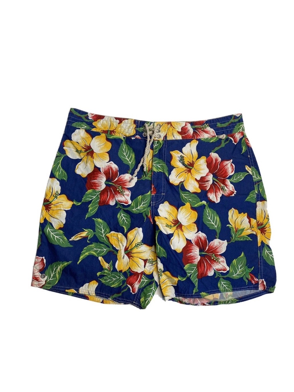 Ralph Lauren Navy Floral Swim Shorts with Yellow & Red Hibiscus